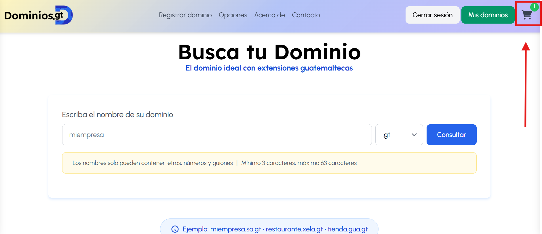 Boton de carrito de compras Dominios.gt